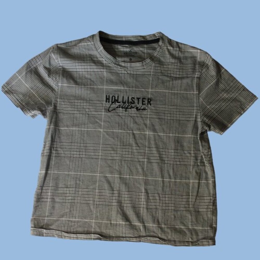Hollister California Glen Plaid T-Shirt Grey, Black & White Short Sleeve Size XS